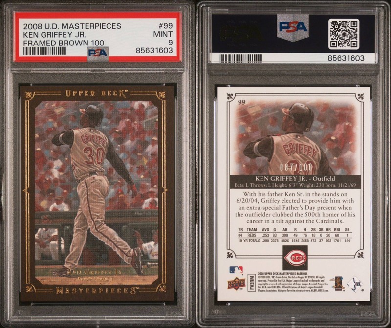 2008 KEN GRIFFEY JR UD Masterpieces FRANED BROWN #99 SP Rare #Ed /100 MINT PSA 9