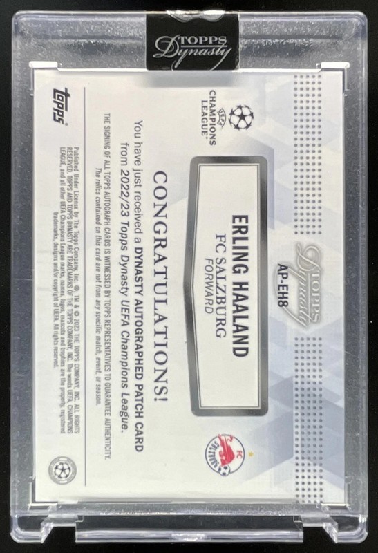 2022-23 Topps Dynasty UEFA Champions Patch Black #AP-EH8 Erling Haaland Auto /5 view 2