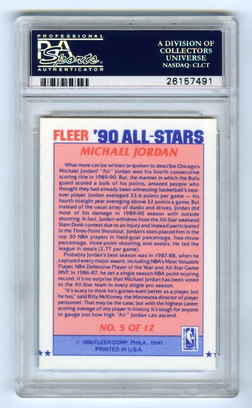 MICHAEL JORDAN~CHICAGO BULLS~1990 FLEER ALL-STARS PSA-9 MINT GRADED NBA CARD #5 view 2
