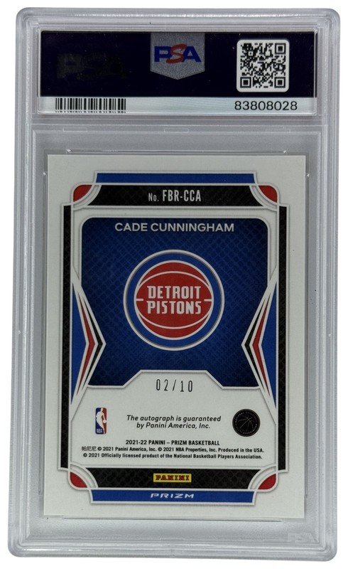 2021 Panini Cade Cunningham #FBRCCA Fast Break Gold Prizm RC Auto 2/10 PSA 9 view 2