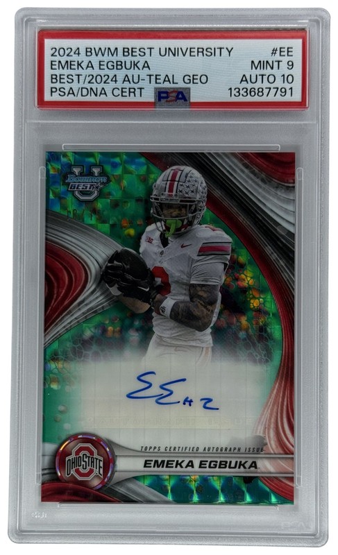 2024 Bowman's Best Emeka Egbuka #BOA-EE 2024 Autographs Teal Refractor /15 PSA 9