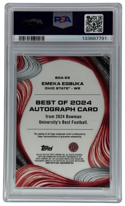 2024 Bowman's Best Emeka Egbuka #BOA-EE 2024 Autographs Teal Refractor /15 PSA 9 view 2