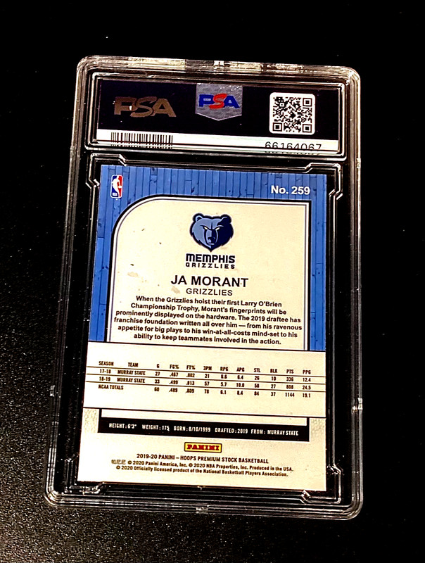 Ja Morant Rookie PSA Gem Mint 10 2019 Hoops Premium Grizzlies Basketball Panini view 2