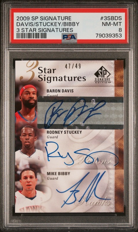 2009 Upper Deck SP 3 Star Signature Bibby Davis Stuckey #47/49 Triple Auto PSA8