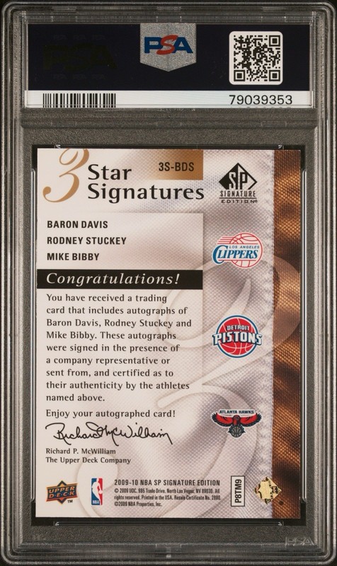 2009 Upper Deck SP 3 Star Signature Bibby Davis Stuckey #47/49 Triple Auto PSA8 view 2