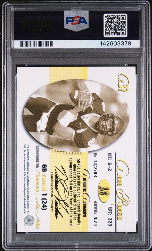 PSA 6 - 2005 SAGE Autograph AARON RODGERS Gold Rookie Auto (RC) /40 #A37 view 2