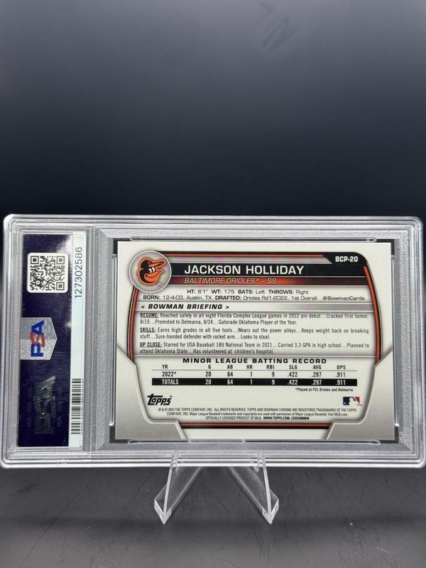 2023 Bowman Sapphire Edition #BCP-20 Jackson Holliday Orange PSA 9 #/50 view 2