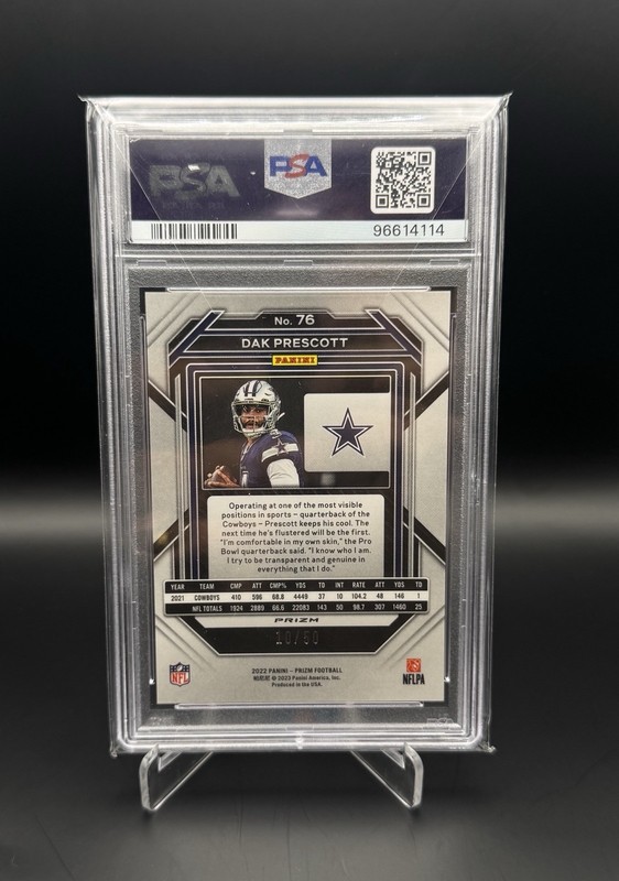 2022 Prizm Dak Prescott Dallas Cowboys Red No Huddle /50 PSA 10 #76 view 2
