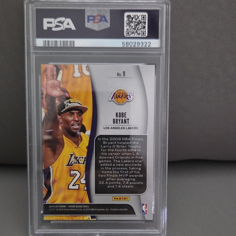 Panini Prizm 2019-20 NBA Finalists Kobe Bryant #9 PSA Graded Lakers view 2