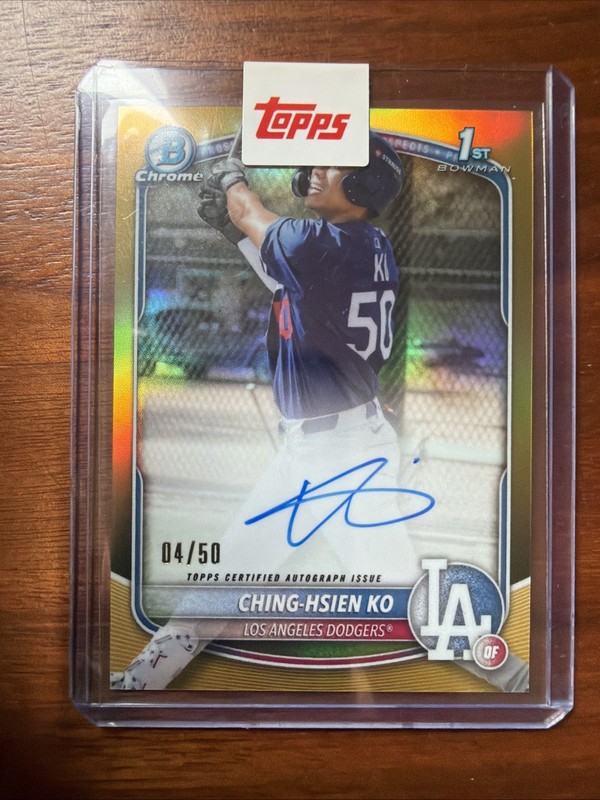 2025 Bowman Chrome Ching-Hsien Ko Auto Gold Refractor 1st Prospect #/50 Dodgers