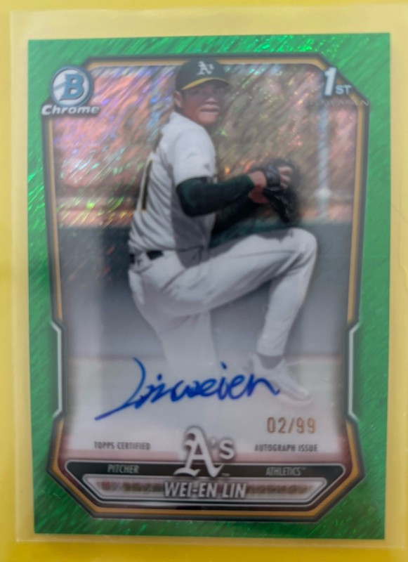 WEI-EN LIN First Bowman Chrome Green Shimmer Auto /99 Athletics 💎