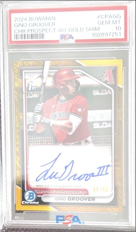 Bowman 2024 Chrome Prospect Autos Gino Groover #CPA-GG Gold Shimmer /50 PSA 10