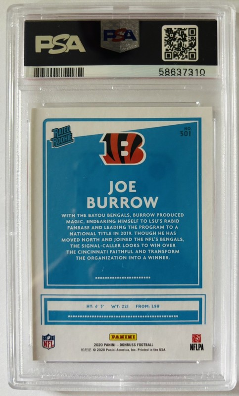 2020 PANINI DONRUSS #301 JOE BURROW ROOKIE RC PSA 10 view 2