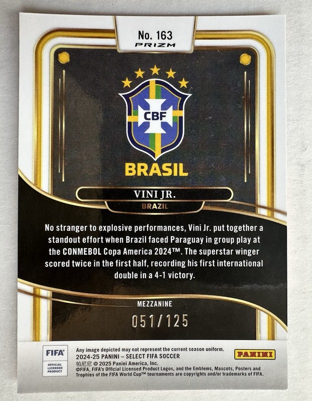 2024-25 Panini Select Fifa - Mezzanine Vinicius Junior #163 Fluorescent /125 view 2