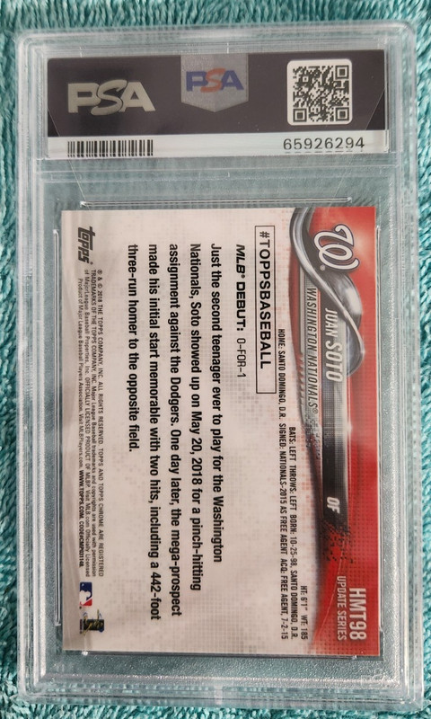 2018 Topps Chrome Update HMT98 Juan Soto PSA 10 Gem Mint view 2