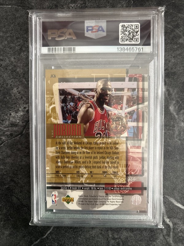 1995 UPPER DECK JORDAN 1988 SLAM DUNK CHAMP #JC6 MICHAEL JORDAN PSA 8 NM-MT view 2