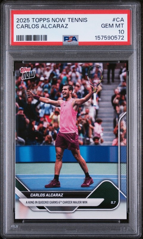 PSA 10 CARLOS ALCARAZ US OPEN CHAMPION KING NYC 6TH MAJOR 2025 TOPPS NOW TENNIS
