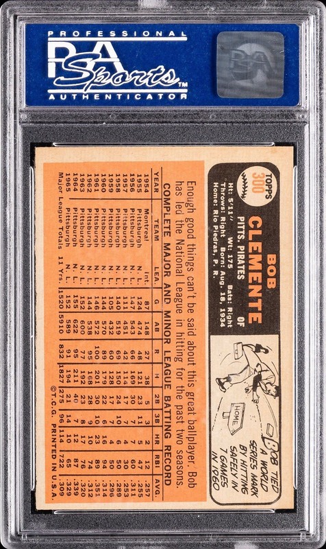 1966 Topps - Roberto Clemente #300 Called Bob on Card PSA 8 view 2