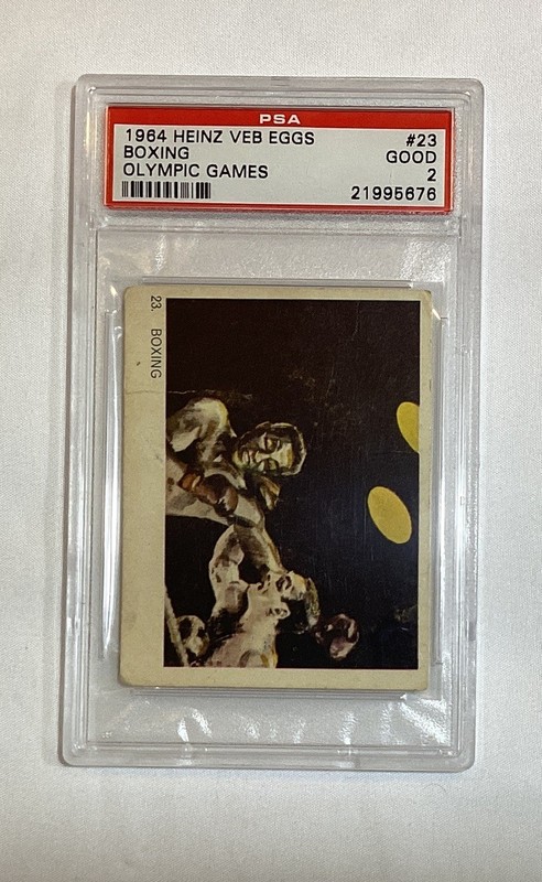 MUHAMMAD ALI CASSIUS CLAY 1964 HEINZ VEB EGGS OLYMPIC GAMES CARD #23 PSA 2 view 1