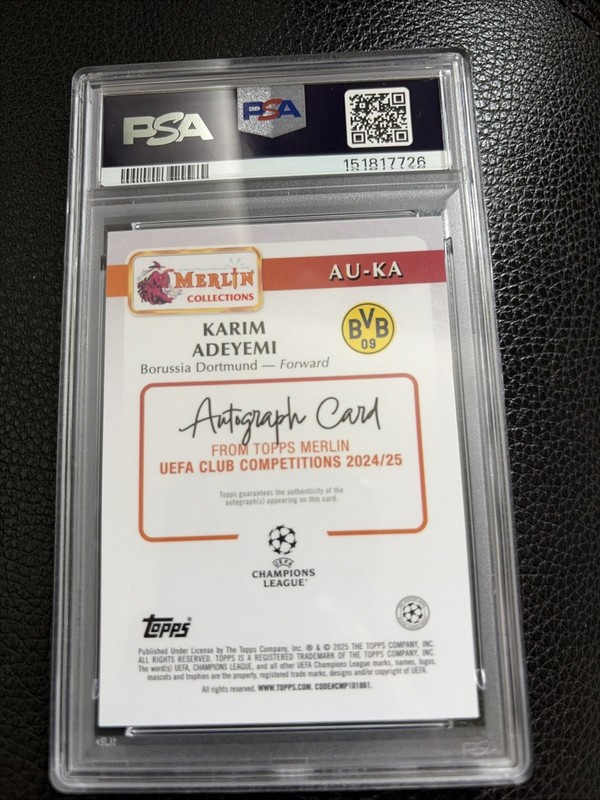 2024-25 Topps Merlin Uefa Club - Autographs Karim Adeyemi #AU-KA PSA10 Auto /125 view 2