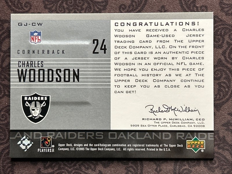 2003 Upper Deck - Game Used Jersey Charles Woodson #GJ-CW view 2