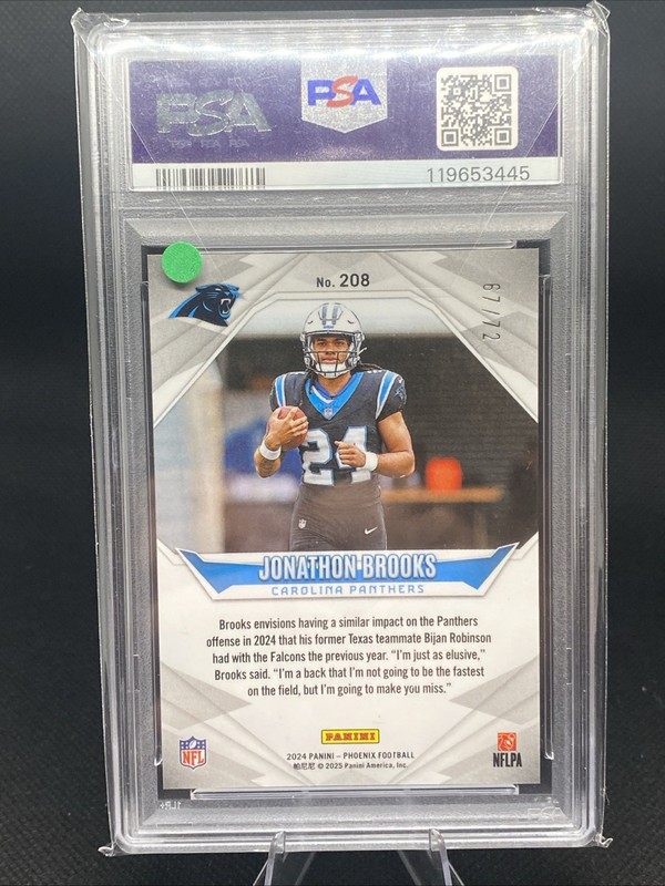 2024 Panini Phoenix - Jonathon Brooks #208 Teal Fade /72 (RC) PSA 10 - POP 1‼️ view 2