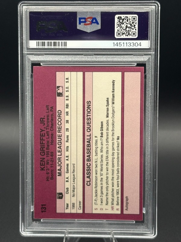 1989 Classic Update Orange Travel - Ken Griffey Jr #131 (RC) MINT PSA 9 view 2