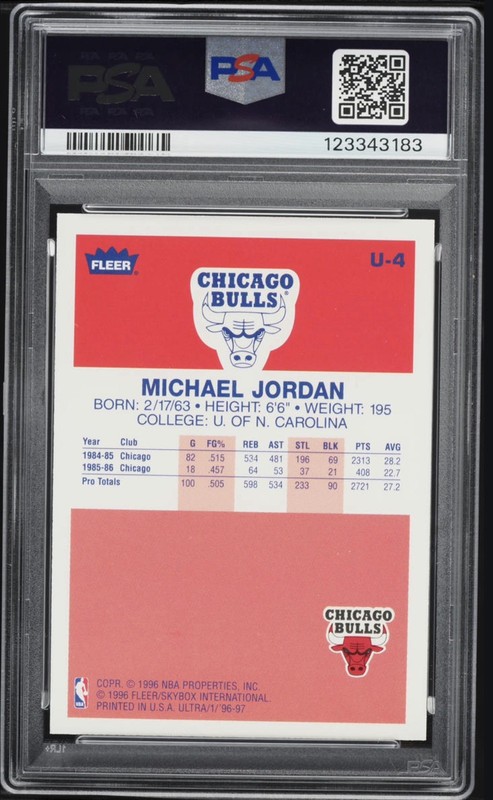MICHAEL JORDAN PSA 9 1996-97 FLEER #U-4 DECADE OF EXCELLENCE BULLS 4065 view 2