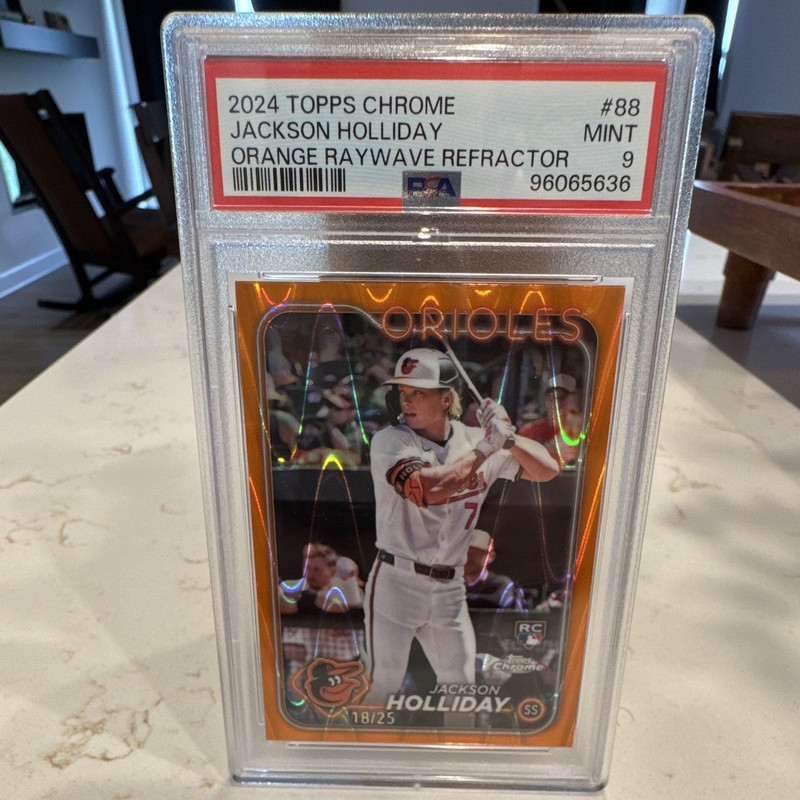 2024 Topps Chrome Jackson Holliday #88 Orange Raywave Refractor RC /25 PSA 9