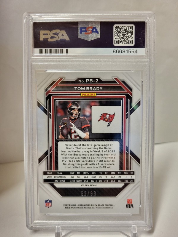 Tom Brady 2022 Panini Chronicles🔥🔥PRIZM BLACK-RED #52/99 PSA GEM MINT 10🔥🔥 view 2