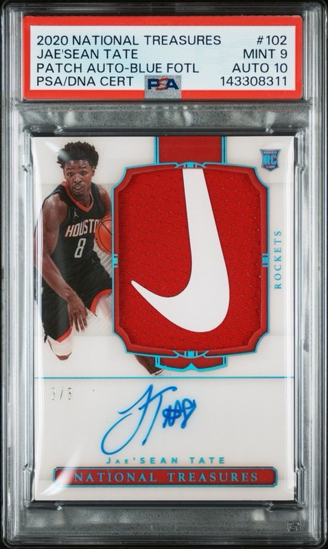 2020 NATIONAL TREASURES PATCH AUTO-BLUE FOTL JAE’SEAN TATE RC 3/3 PSA 9 AUTO 10
