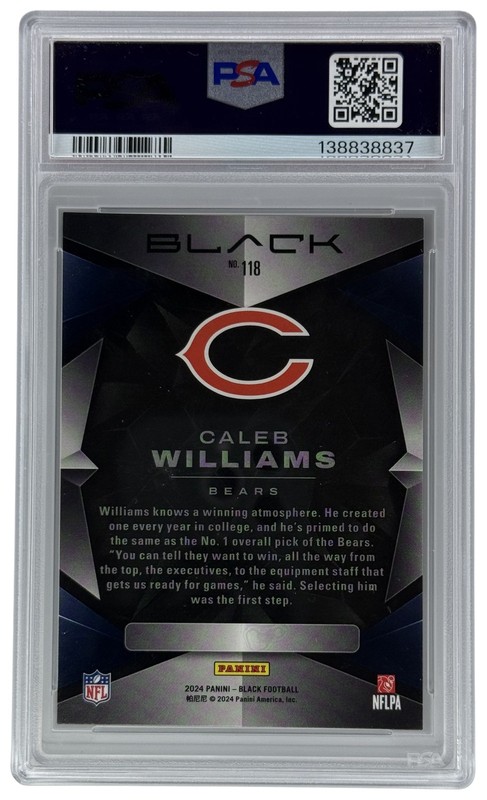 2024 Panini Black Caleb Williams #118 Royal /99 RC Rookie Bears PSA 9 view 2