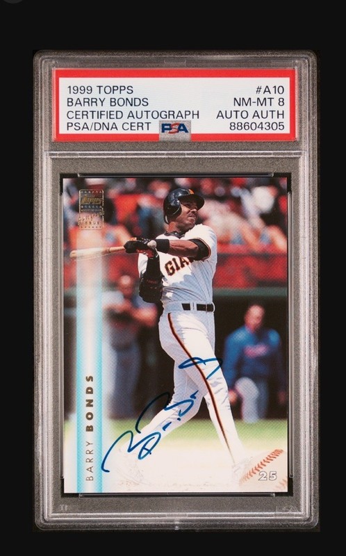 1999 Topps Barry Bonds Auto #A10 PSA 8 Mint Baseball Card