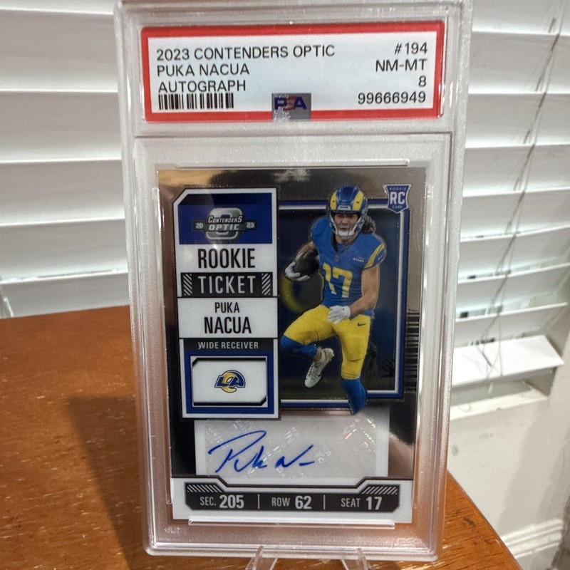 Panini Puka Nacua Rookie Ticket Auto #194 PSA 8 Los Angeles Rams 99666949 view 2