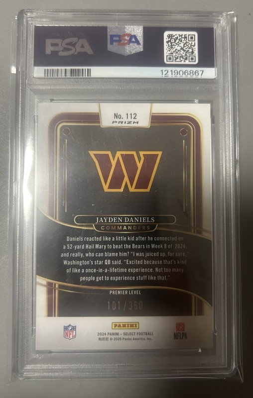Panini 2024 Select Premier Level Jayden Daniels Purple Shock /360 #112 PSA 10 RC view 2