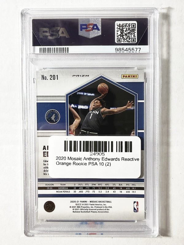 Panini Mosaic 2020-21 Anthony Edwards Rookie RC #201 Reactive Orange PSA 10 view 2