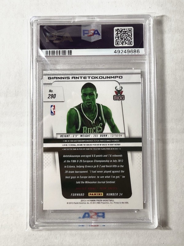 Panini Prizm 2013-14 Giannis Antetokounmpo Rookie RC #290 PSA 9 Bucks view 2