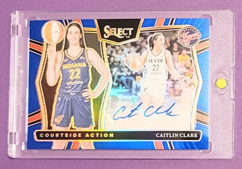 Panini 2025 WNBA Select Caitlin Clark Courtside Action Blue Prizm Auto /49 SP 