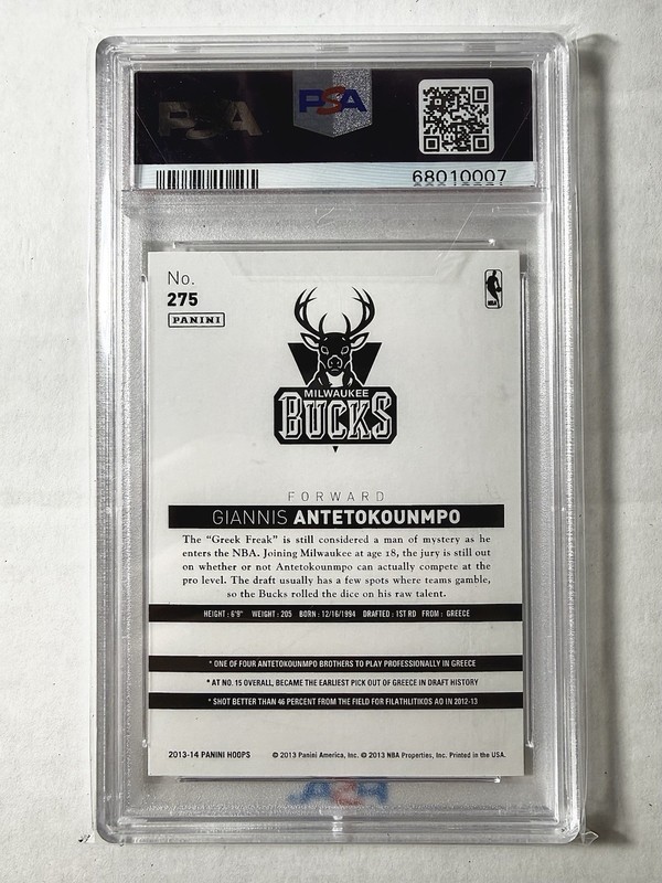 Panini 2013-14 NBA Hoops Giannis Antetokounmpo Rookie RC #275 PSA 10 view 2