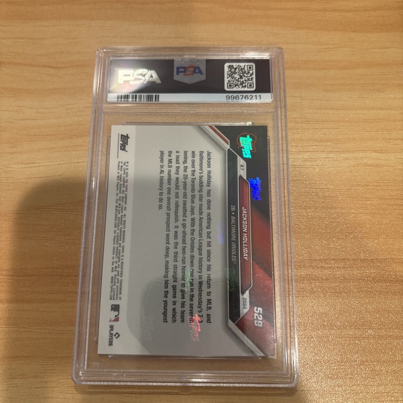 2024 Topps Now Jackson Holliday Rookie #529 PSA 10 GEM Baltimore Orioles view 2