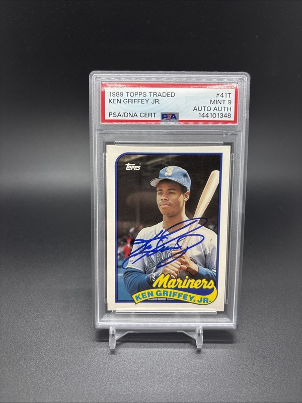 1989 Topps Traded Ken Griffey Jr Auto Rookie RC PSA 9/AUTH view 2