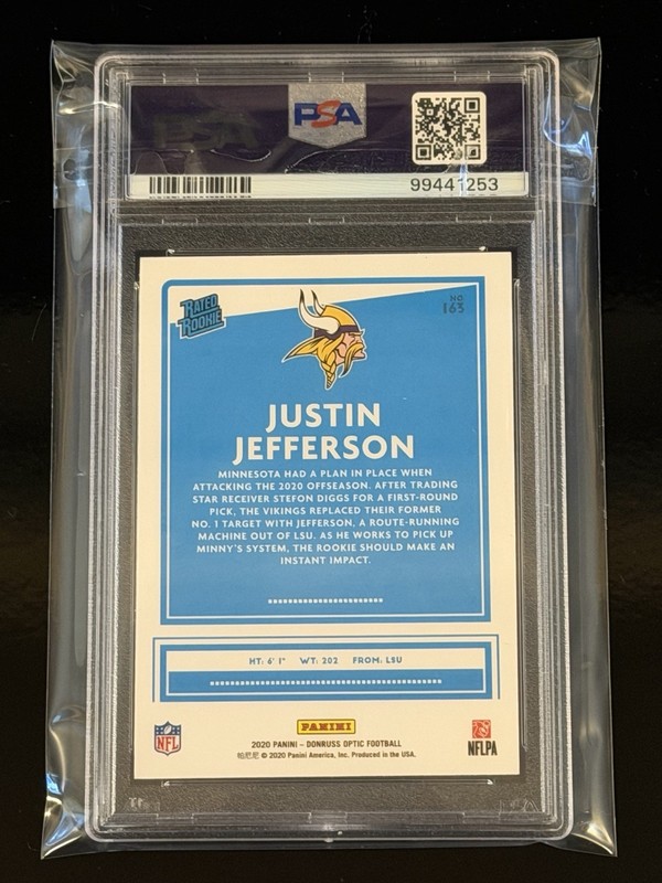 2020 Donruss Optic #163 Justin Jefferson Rated Rookie PSA 10 RC Vikings 🔥 view 2