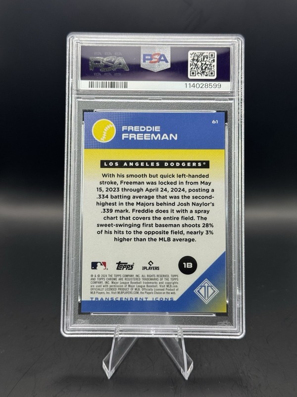 2024 Topps Transcendent  - Freddie Freeman Icons Chrome Img. Var. /10 PSA 10 view 2
