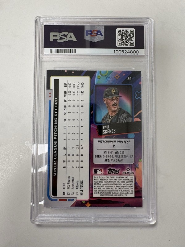 2024 Topps Cosmic Chrome Paul Skenes #30 Rookie Card RC PSA Mint 9 Pirates view 2