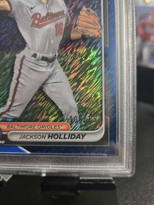 2024 Bowman Chrome - Jackson Holliday #BCP-47 Blue Shimmer Refractor /150 PSA 9 view 2