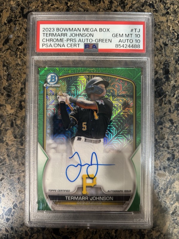Topps 2023 Bowman Mega Box Prospect Autos Termarr Johnson RC Auto /99 PSA 10