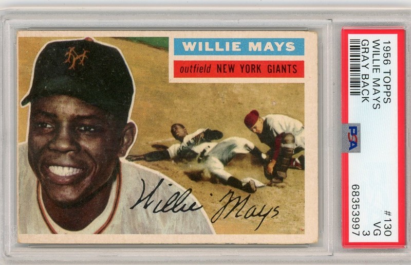 1956 Topps #130 Willie Mays New York Giants HOF Gray Back PSA 3 VG