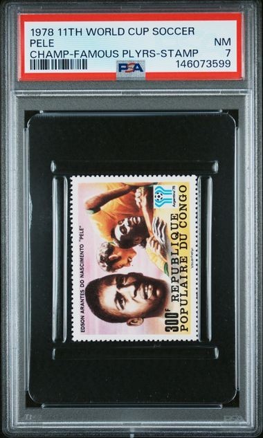 PELE - 1978 VERY RARE Republic of Congo 300 Franc SOCCER Stamp - PSA NM 7