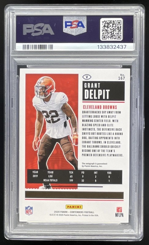 2020 Contenders Championship Ticket #167a Grant Delpit RC Ticket Auto /25 PSA 10 view 2