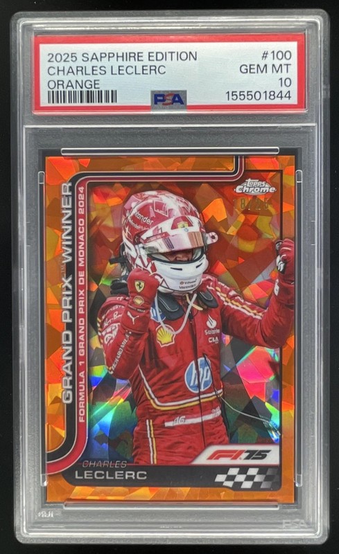 2025 Topps Chrome Sapphire F1 Orange #100 Charles Leclerc Grand Prix /25 PSA 10